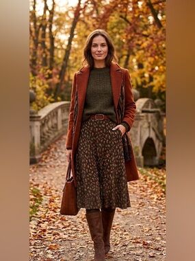 Vintage Jones New York Silk A-Line Midi Skirt Size 14 Boho Brown Patterned